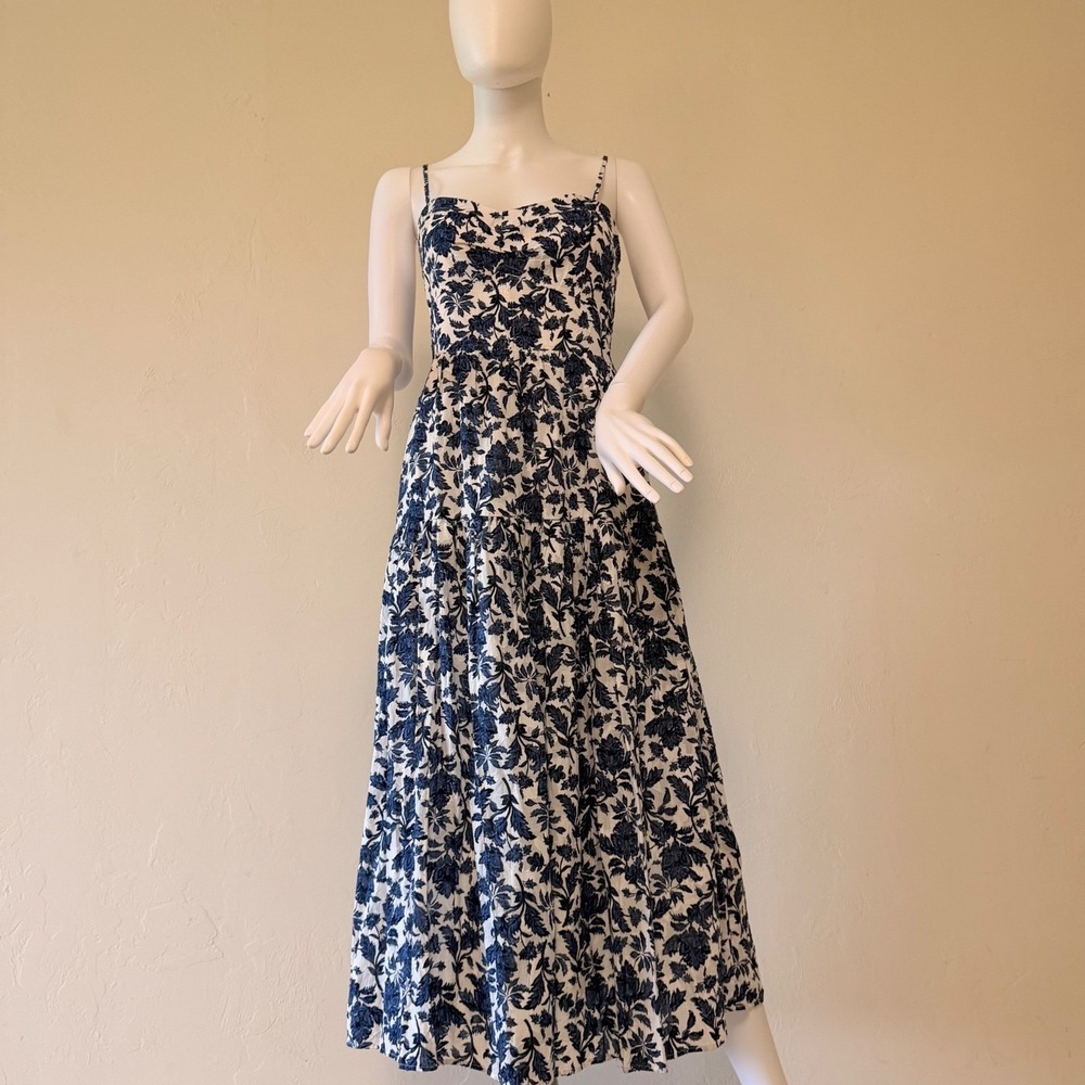 NWT Supernatural Nehru Dress‎ Blue Navy Flower 100% Cotton Novelty Size S
